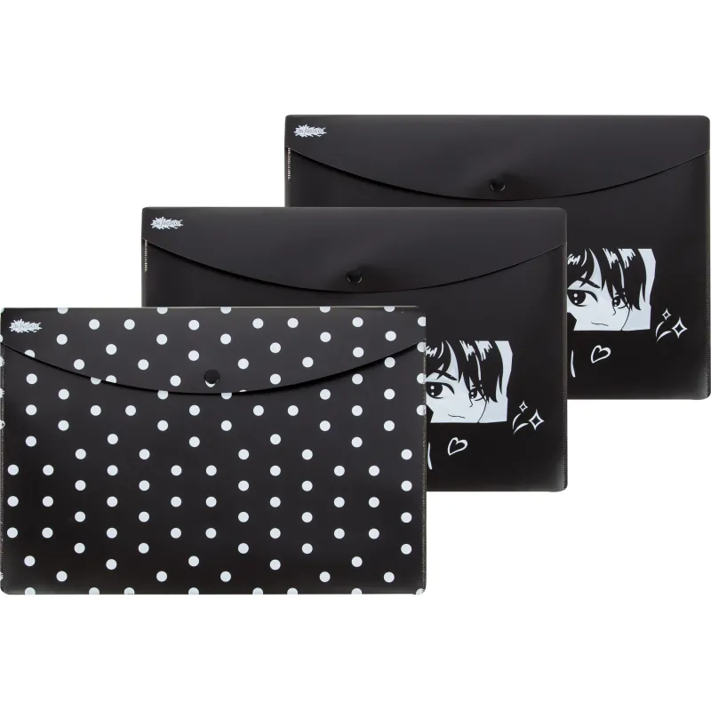 Папка-конверт на кнопке А4 №1 School Аниме Готика, 180 мкм, 3шт/уп Комус Класс 1808844