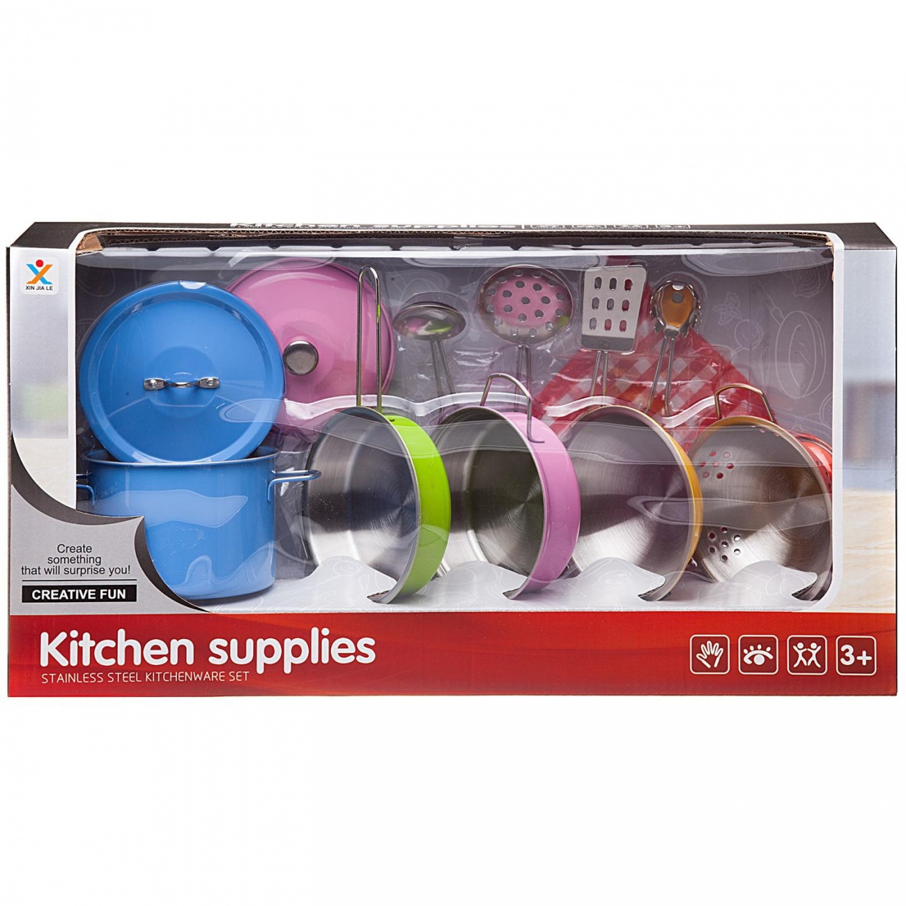 Игровой набор Junfa Посуда металлическая (разноцветная) в наборе 12 предметов WK-14810