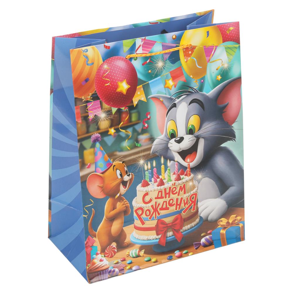 Пакет подарочный глянцевый М, "Кот и мышь", 140 гр/м Чудо праздник PM-130523-TJ