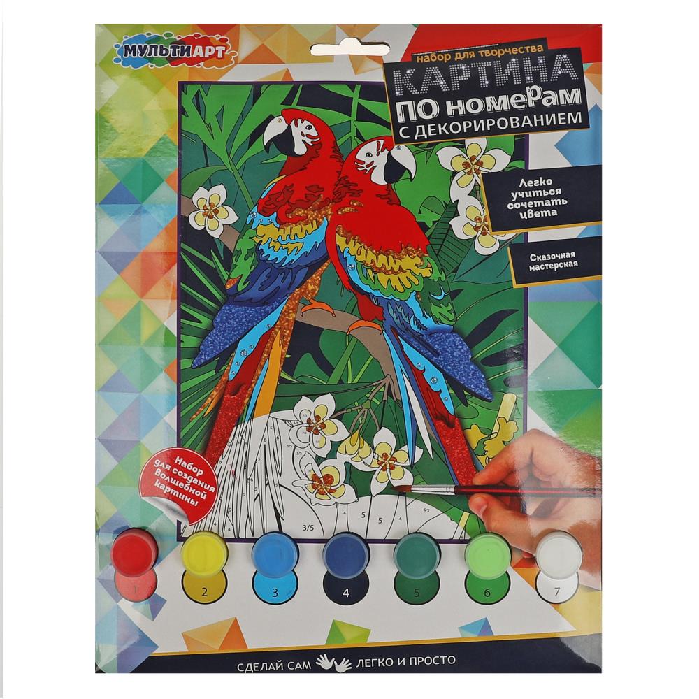 Холст на картоне для росписи по номерам Попугаи (17х23 см.) MultiArt CANV17X23D-MAPAR