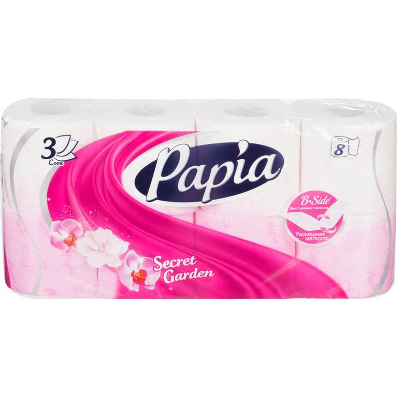 Бумага туалетная Papia Secret Garden 3-слойная белая с цветочным ароматом (8 рулонов в уп) 1012170