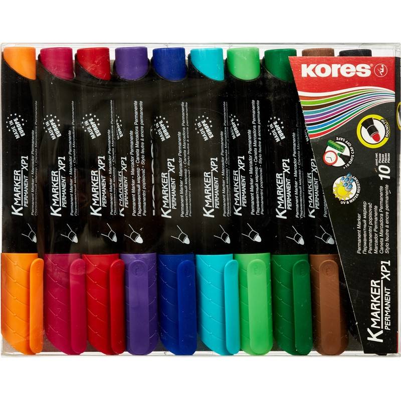 Набор маркеров перманентных Kores 10 цветов (толщина линии 3-5 мм) 916458