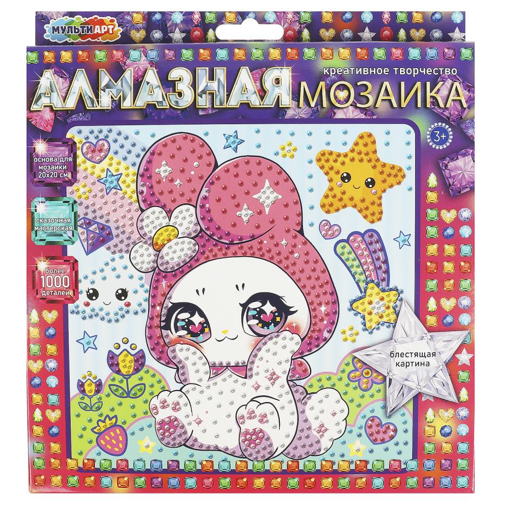 Алмазная мозаика 20х20 см. кавайный зайка MultiArt AM20X20-CAV2