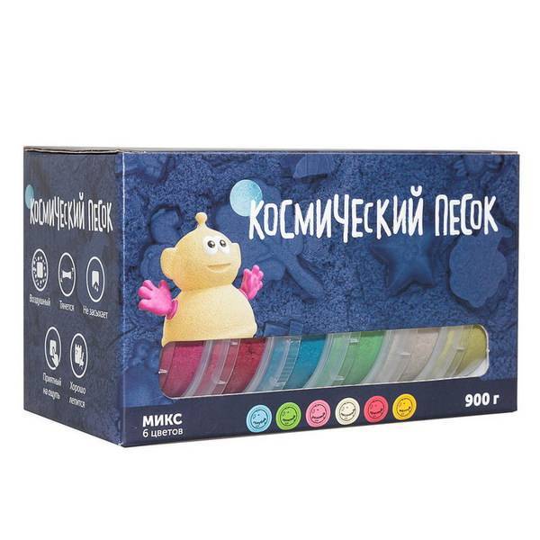 Набор "Космический песок" МИКС 6 цветов по 150г (песочный, красный, голубой, желтый, зеленый, розовый) Фабрика игрушек KPM6015