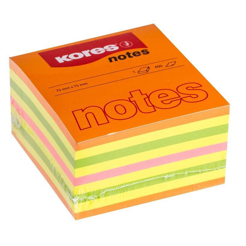 Стикеры Kores 75х75 мм неоновые 4 цвета (1 блок, 450 листов) 323476