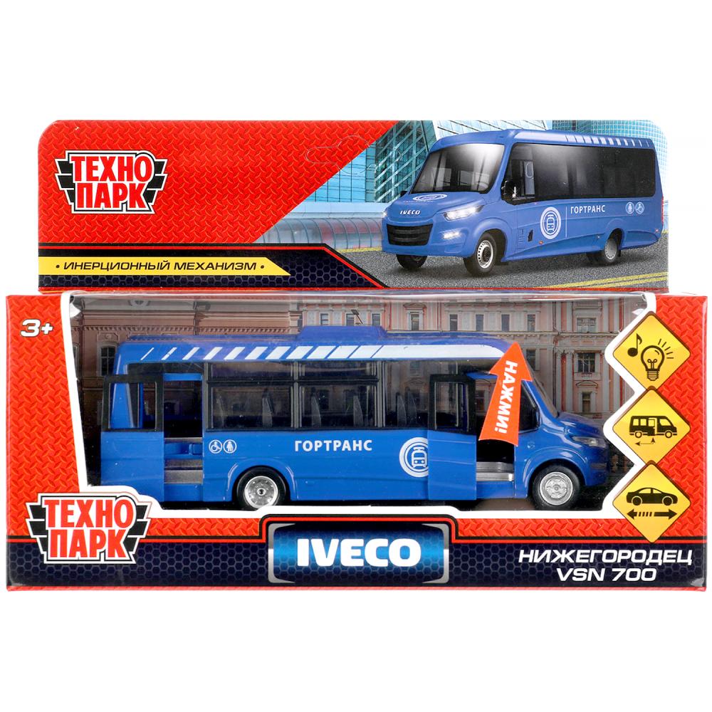 Машина металл свет-звук Автобус Ивеко 15 см. синий Технопарк DAILY-15SLCIT-BU