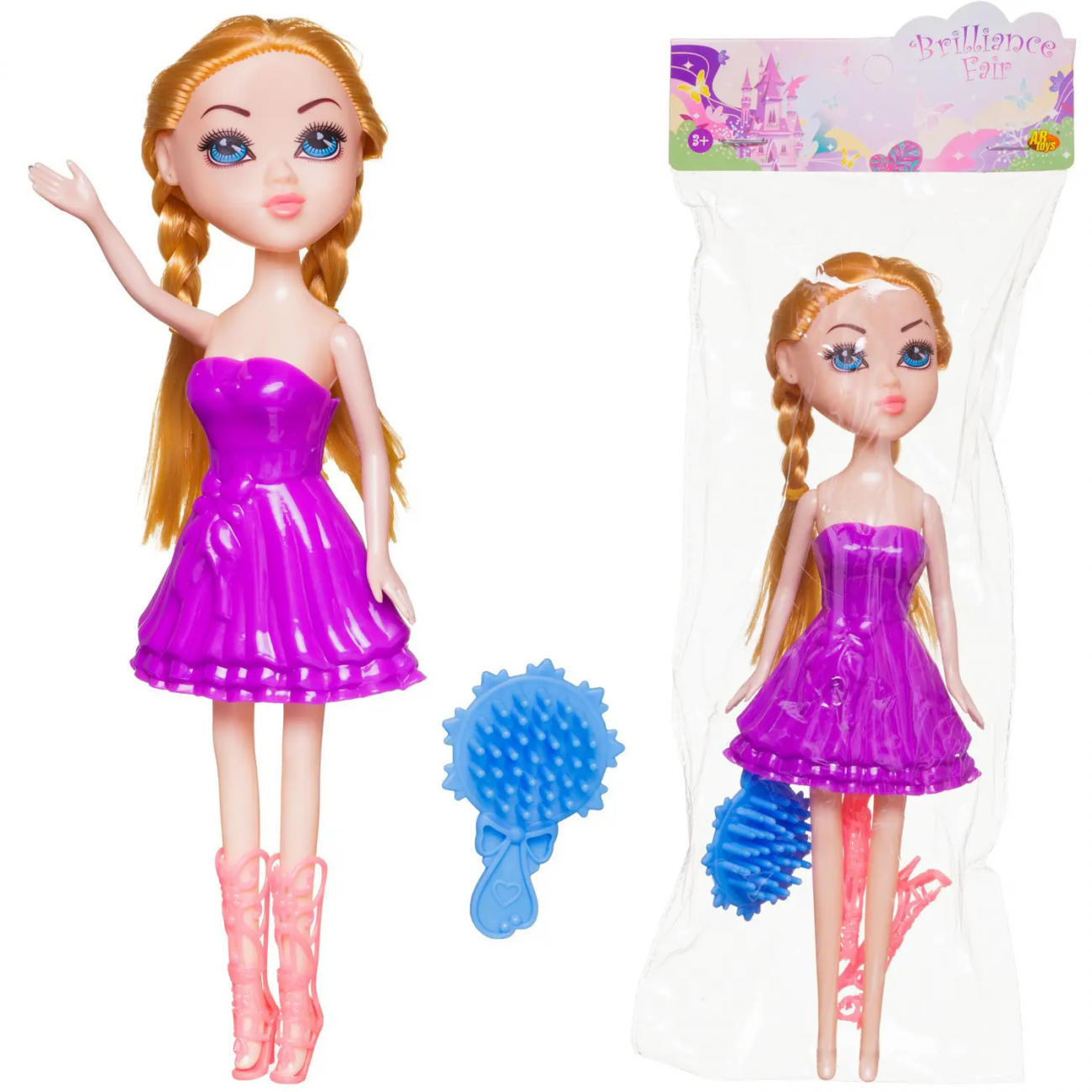 Кукла ABtoys Brilliance Fair 18 см в ярко-сиреневом платье, в сапожках, с расческой PT-01834/ярко-сиреневое