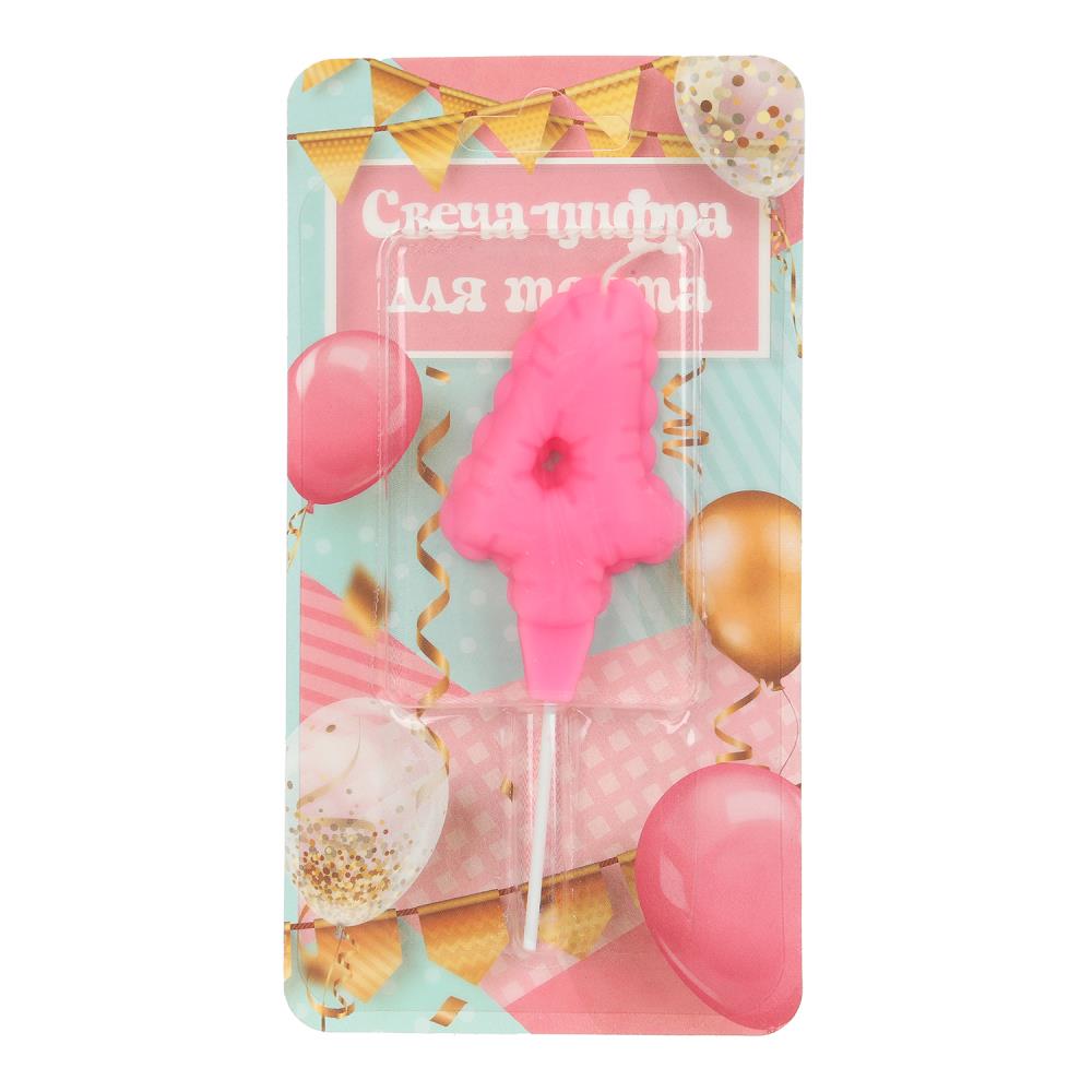 Свечи для торта цифра 4 розовая "С Днем Рождения" Чудо праздник CC-129142-HB
