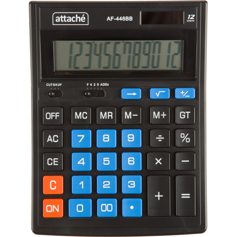 Калькулятор настольный полноразмерный Attache AF-446BB,12р,дв.пит,чрн-син 1779739
