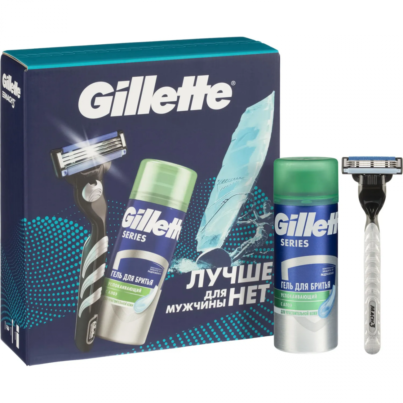 Подарочный набор GILLETTE MACH3 Бритв 1 СмКасс+Гель Д/Бр д/чувКож Алоэ 75мл 2367624
