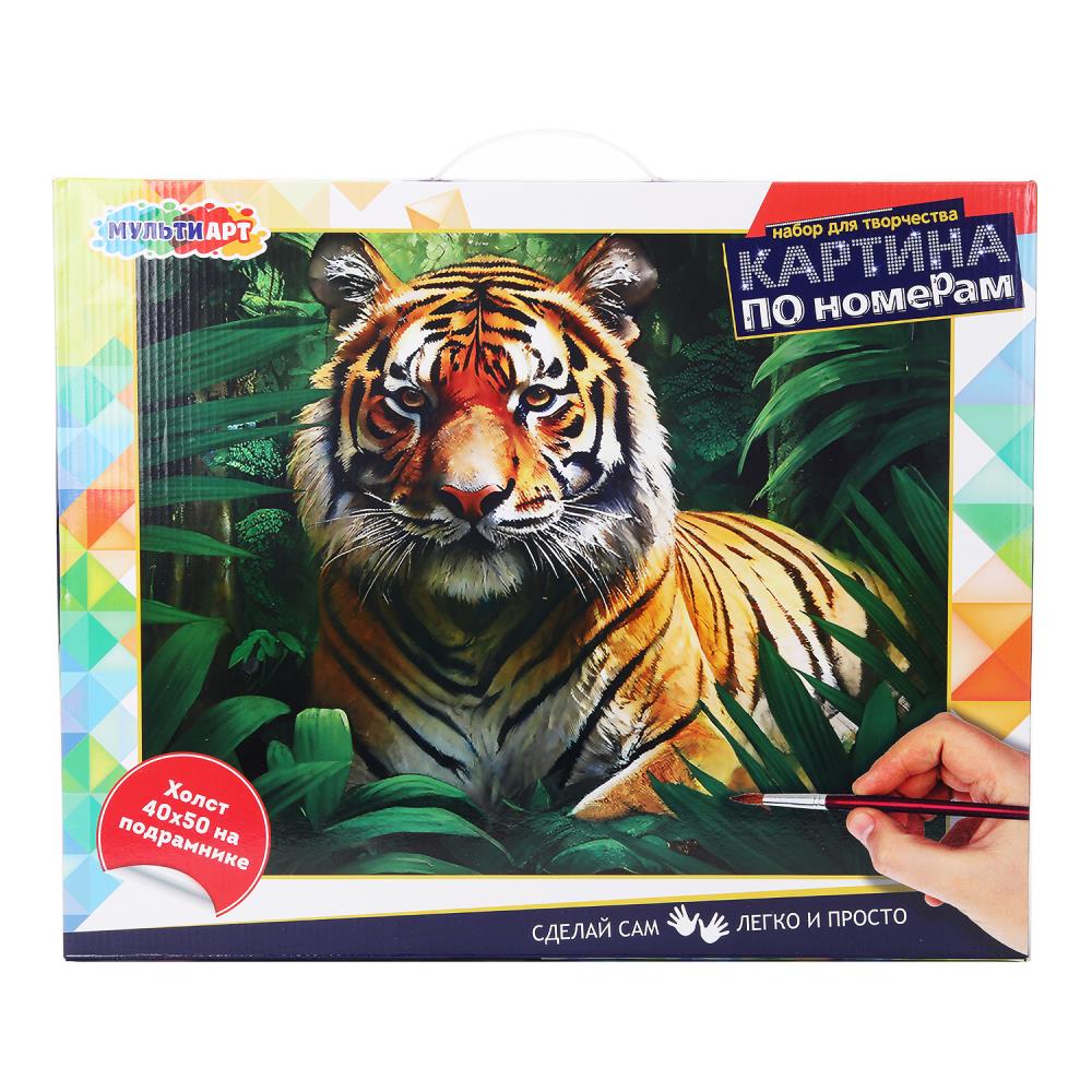 Холст по номерам, 40х50 см. "Тигр в джунглях" MultiArt CANV40X50-117538
