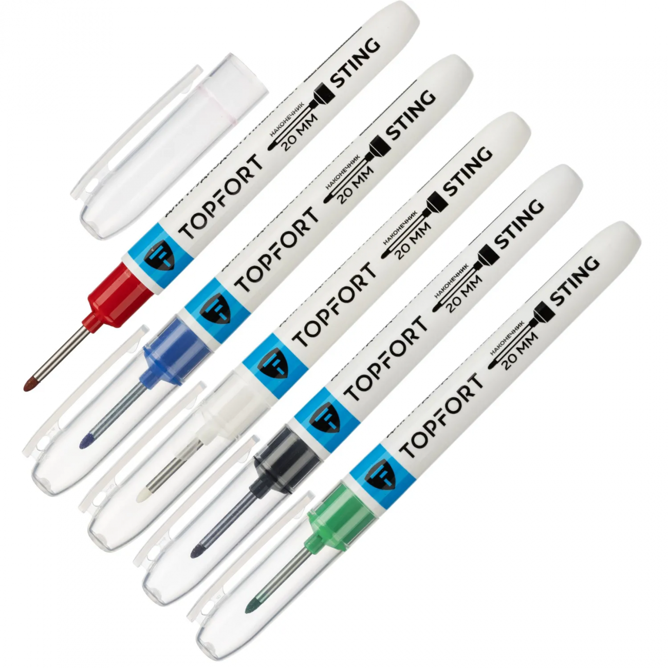 Набор маркеров строительных Topfort 1 мм с длинным наконечником 5 цв 2167675 ZP1243set5