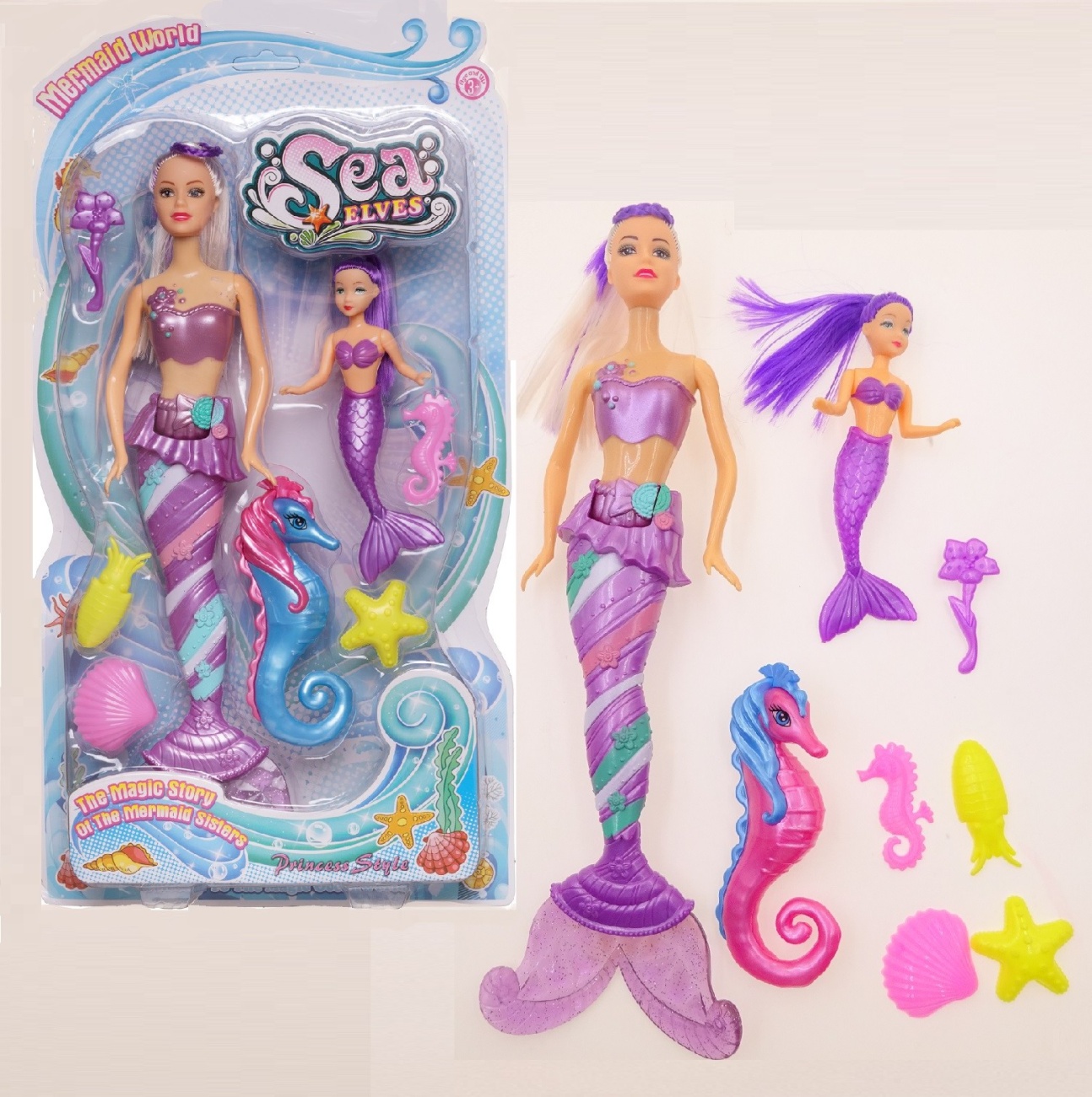 Игровой набор Junfa Куклы-русалочки: мама и дочка с фиолетовыми хвостами WJ-34829/фиолетовый
