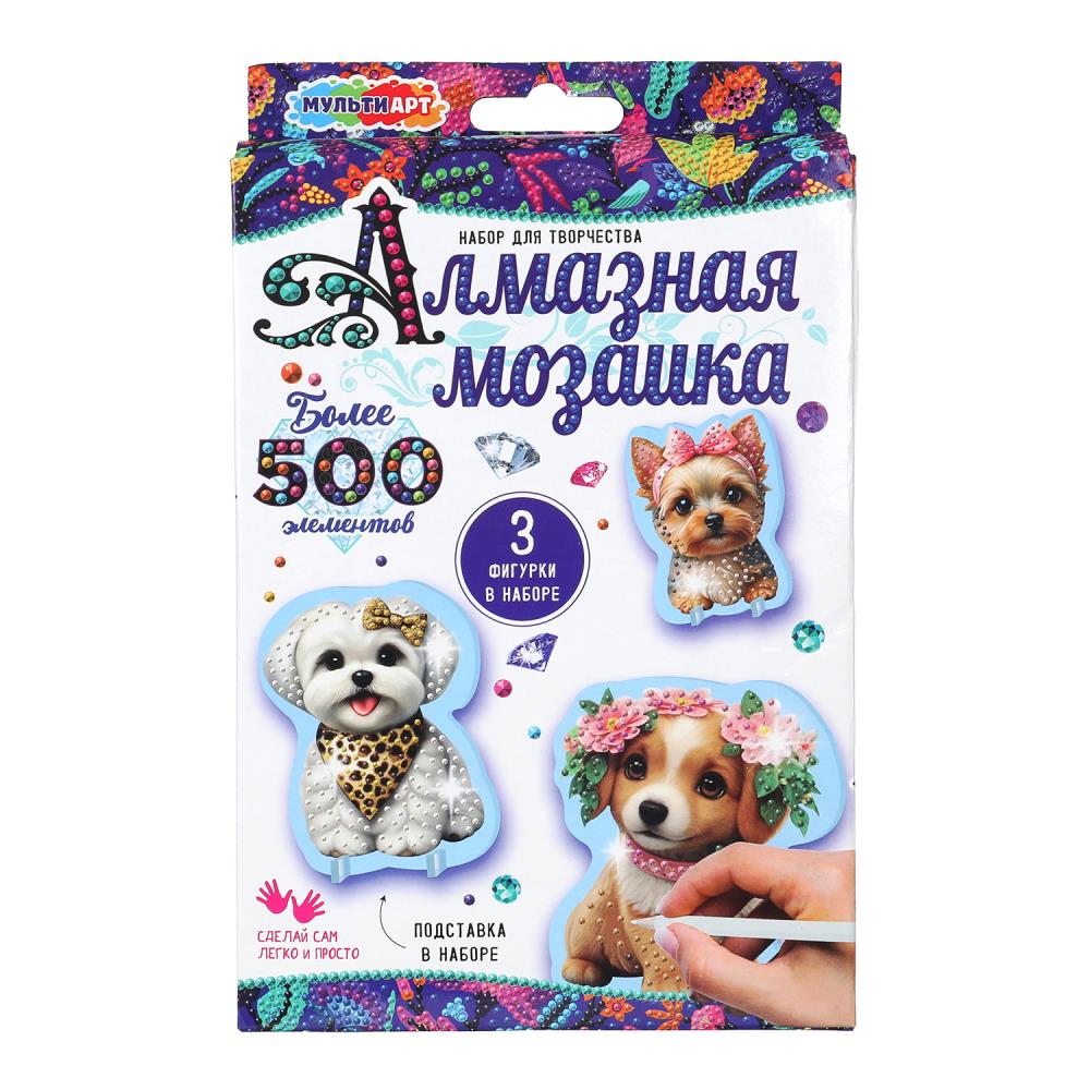 Алмазная мозаика фигурная на подставке 10х15 см. "Стильные щенки" MultiArt AMFP-128639
