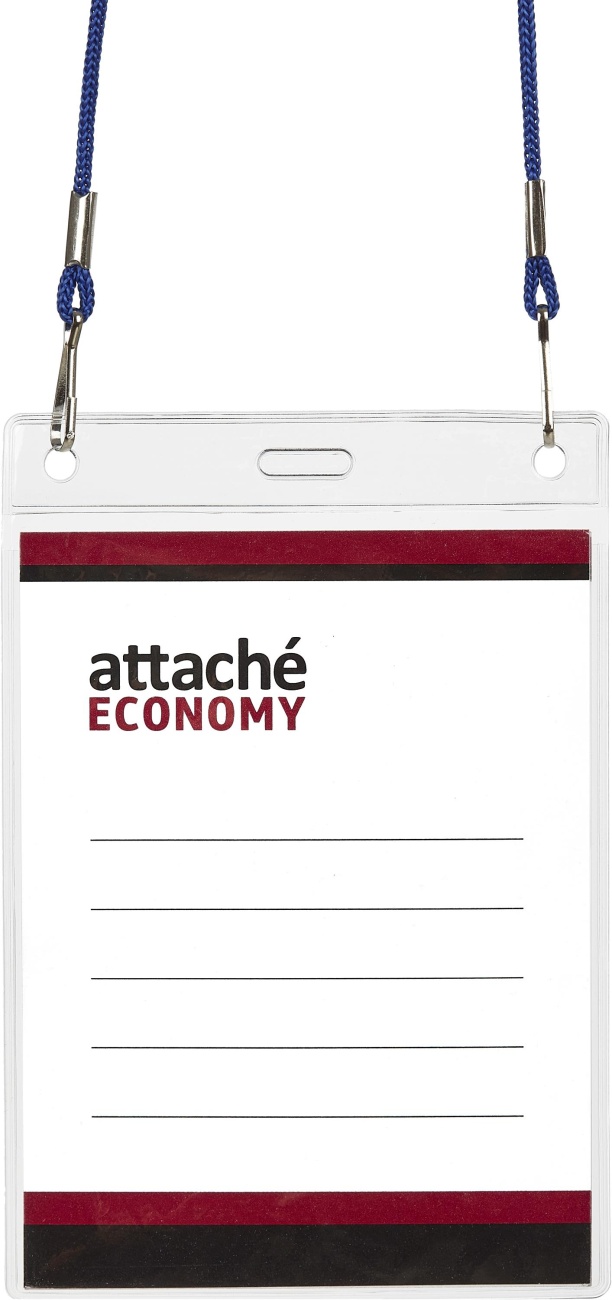 Бейдж Attache Economy 138x96 150мкм,шнур.2заж 45см син,вклад. 120x90 5шт/уп 1658139