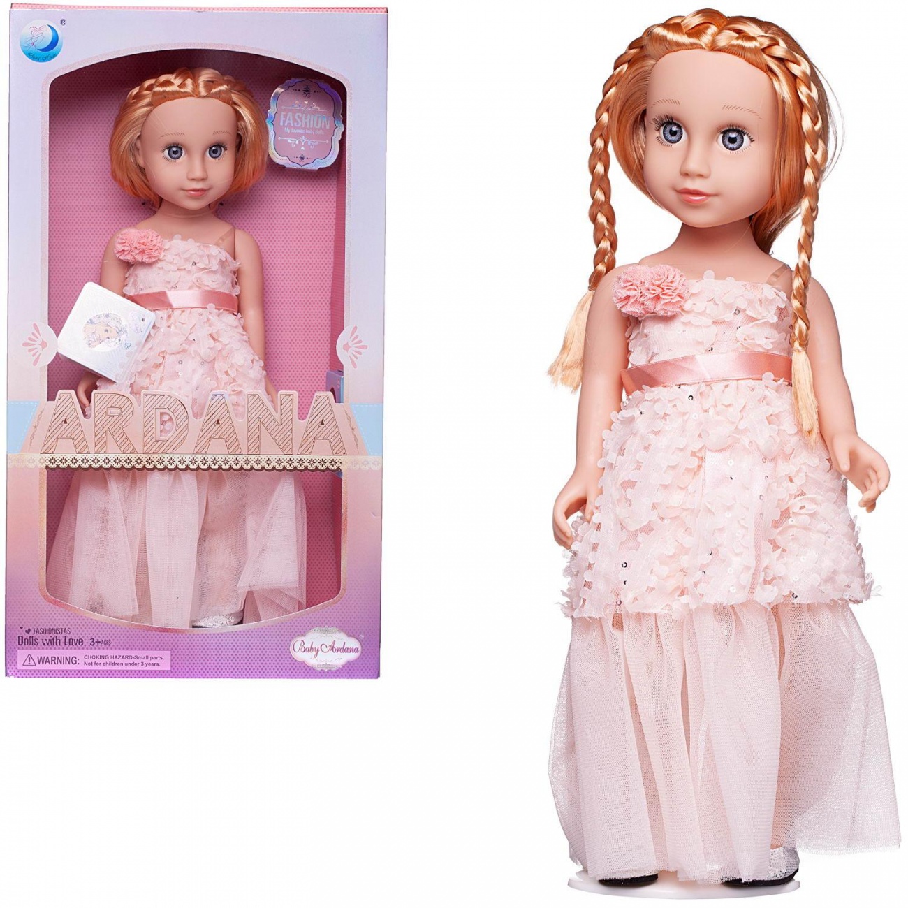 Кукла Junfa Ardana Baby в персиковом с кружевами, длинном платье 45 см WJ-21803