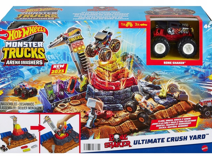 Игровой набор Matte Hot Wheels Monster Trucks Мир Арены - Пирамида с автомобилем Bone Shaker HNB96
