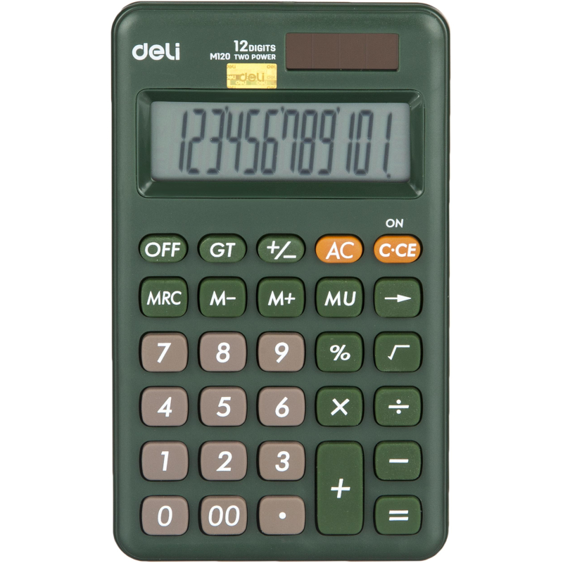 Калькулятор настольн.Компакт. Deli EM120,12р, дв. питание, 118x70мм,зеленый 1552691