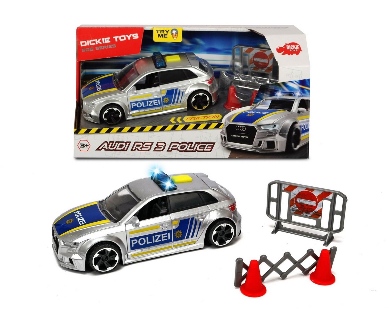 Полицейская машинка DICKIE Audi RS3 с аксесс. светом и звуком фрикционная 15 см 3713011