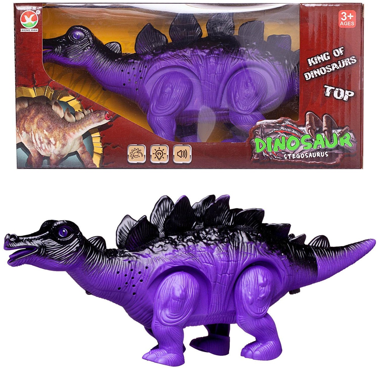 Динозавр Junfa Стегозавр, электромех. откладывает яйца, свет/звук, фиолетовый WB-00701/фиолетовый
