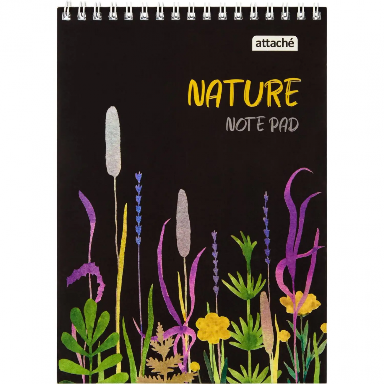 Блокнот А5 60л Attache Nature Black flowers клет,65г,100%,греб,карт,ВД-лак 1919370