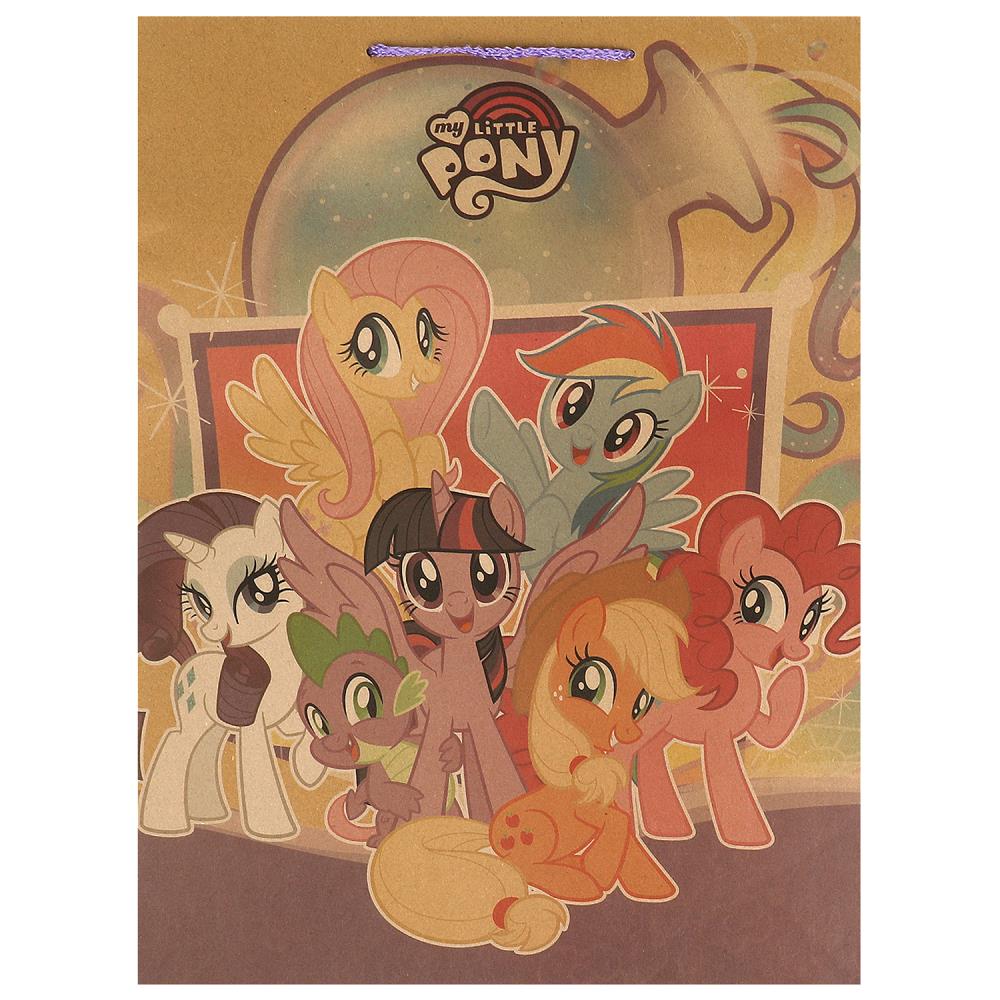 Пакет подарочный крафт Мой маленький Пони Xll, 33,5х45х15 см. Чудо праздник PXLK-110235-MLP