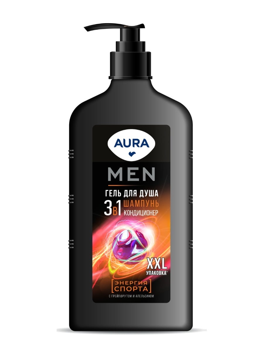 AURA Men Гель для душа 3в1 Энергия Спорта флакон/дозатор 750мл 4600999063916