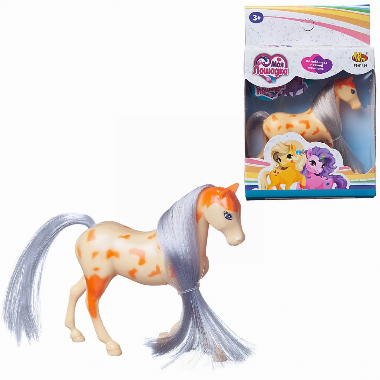 Фигурка Abtoys Лошадка светло-бежевая с оранжевыми пятнами PT-01454/светло-бежевая