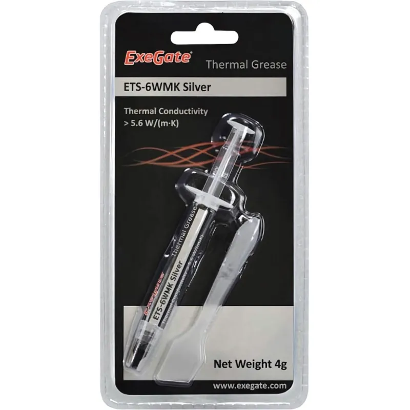 Термопаста ExeGate ETS-6WMK Silver 4г, шприц с лопаткой (EX282347RUS) 1406361