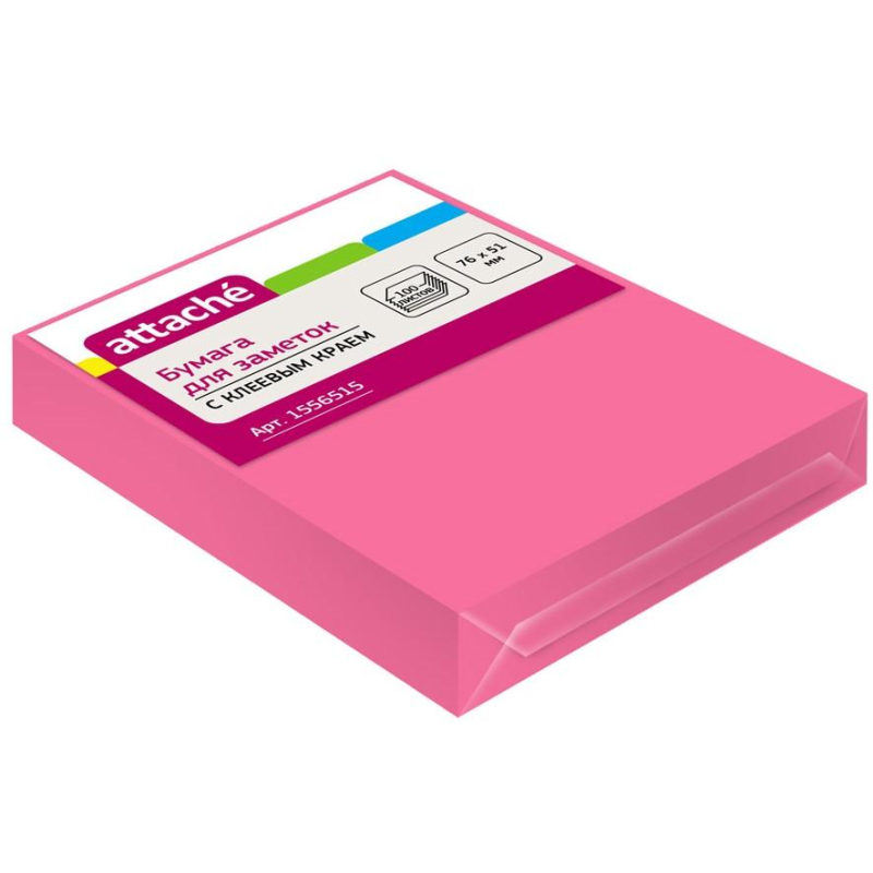 Стикеры Attache с клеев. краем 76х51,неон, розовый 100л 1556515