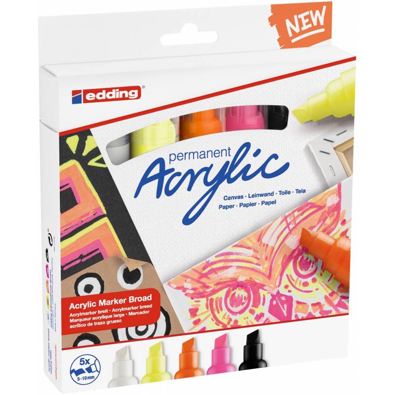 Набор акриловых маркеров Edding 5000 NEON. 5 шт. Карт. коробка 1327894