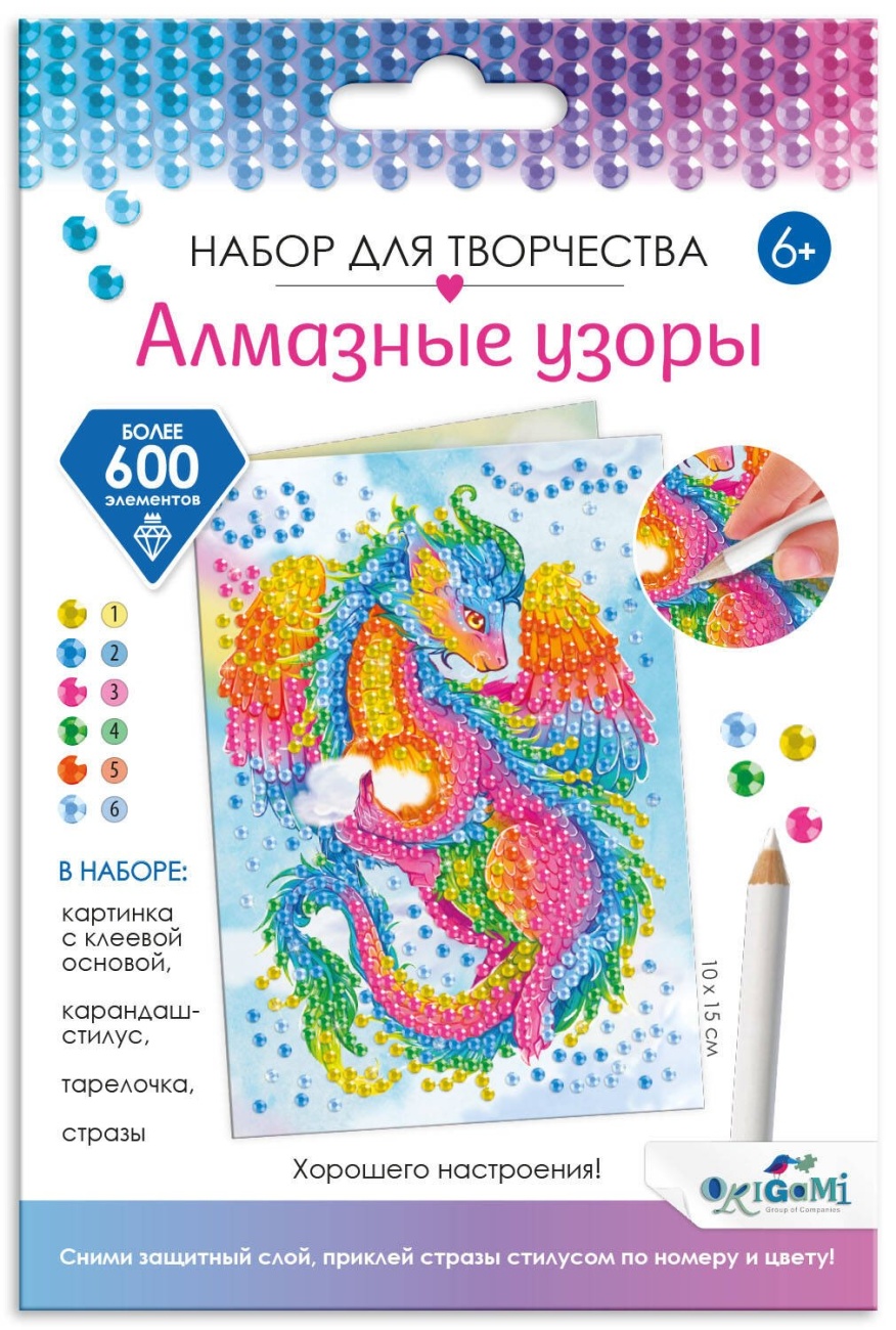 Набор д/творчества Origami Алмазные узоры Открытка: Радужный дракон счастья 08368