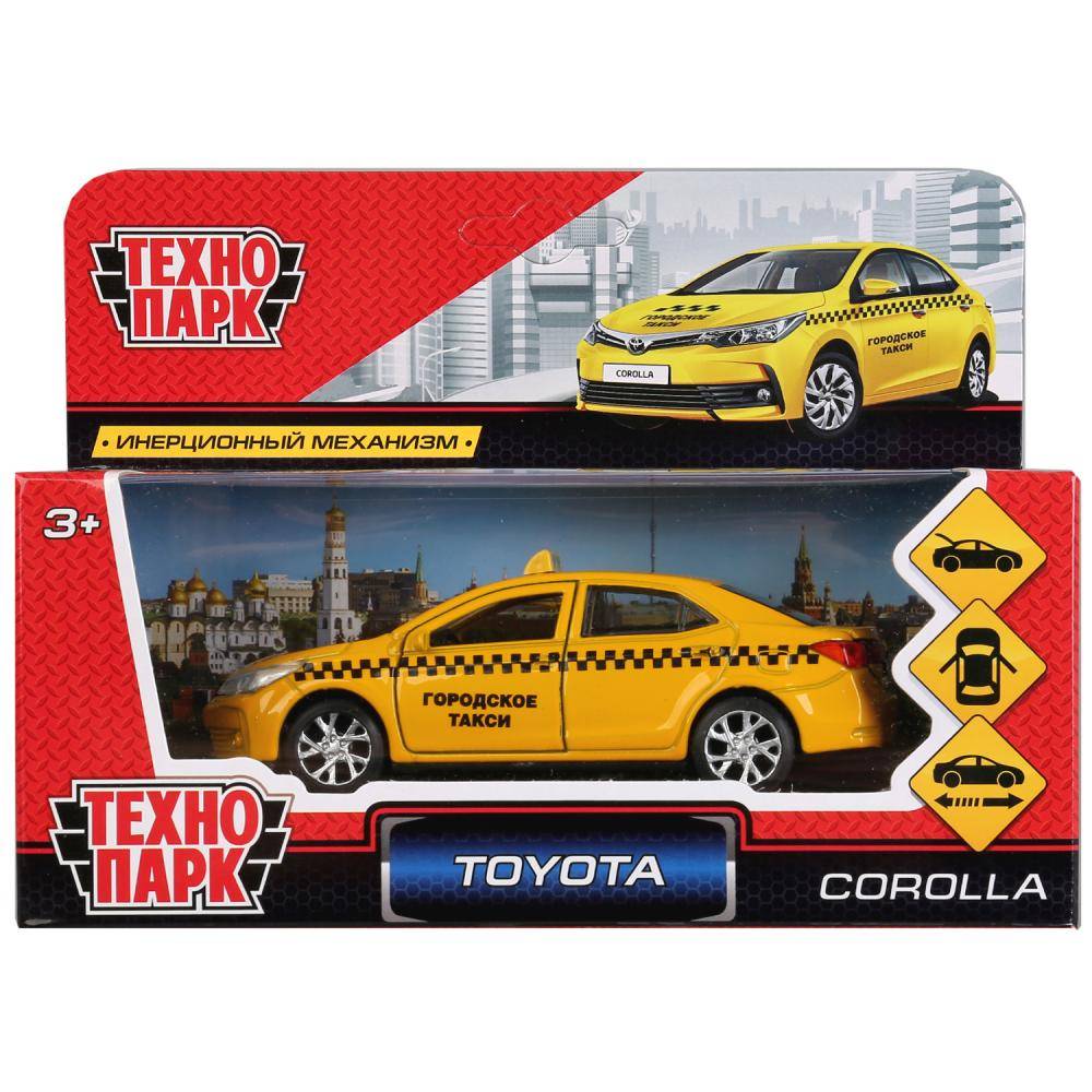 Машина металлическая "Toyota Corolla Такси" 12 см, открываются двери, инерционная Технопарк COROLLA-T