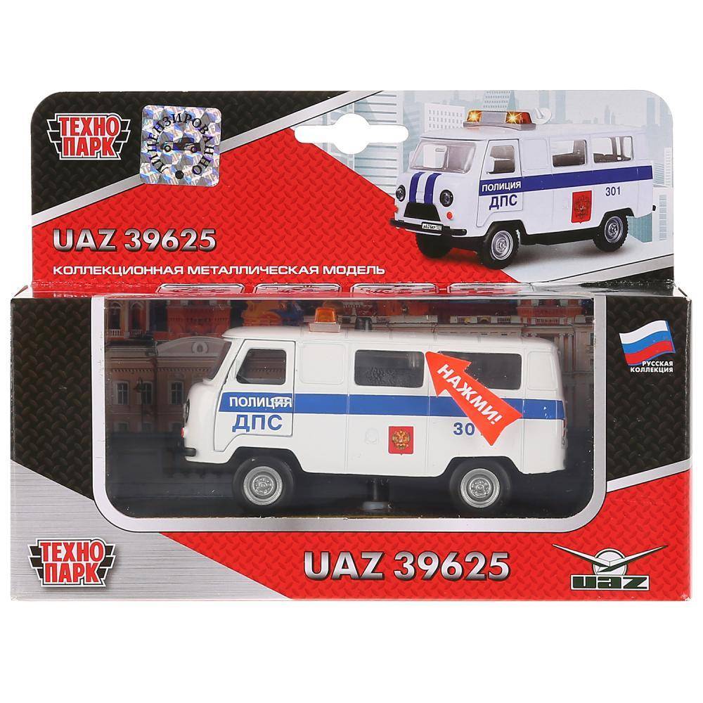 Машина металл инерционная Уаз дпс "Полиция" Белая, свет/звук, 1:43 Технопарк CT-1232WB-H