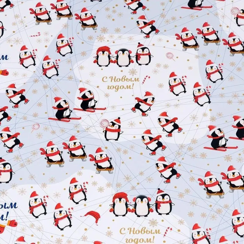 Бумага упаковочная глянцевая Пингвины, 70 х 100 cм, 1 лист арт.7122804 НГ UPAK LAND 2098541