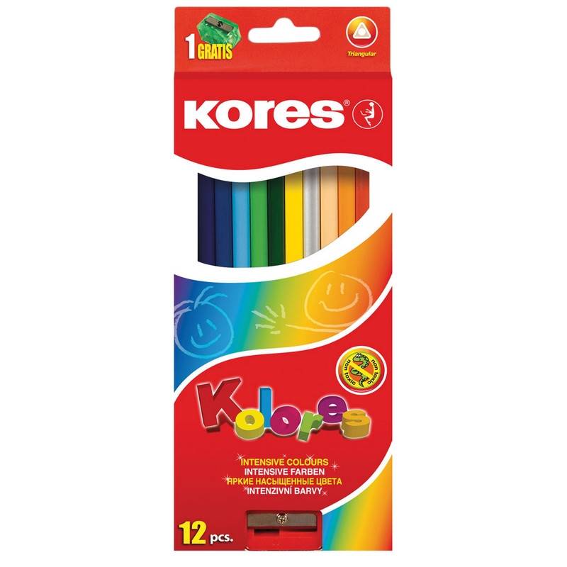 Карандаши цветные Kores 12 цветов трехгранные с точилкой 128902