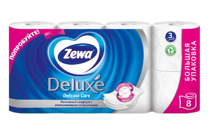 Бумага туалетная Zewa Deluxe 3-слойная белая (8 рулонов в уп) 5366 311378