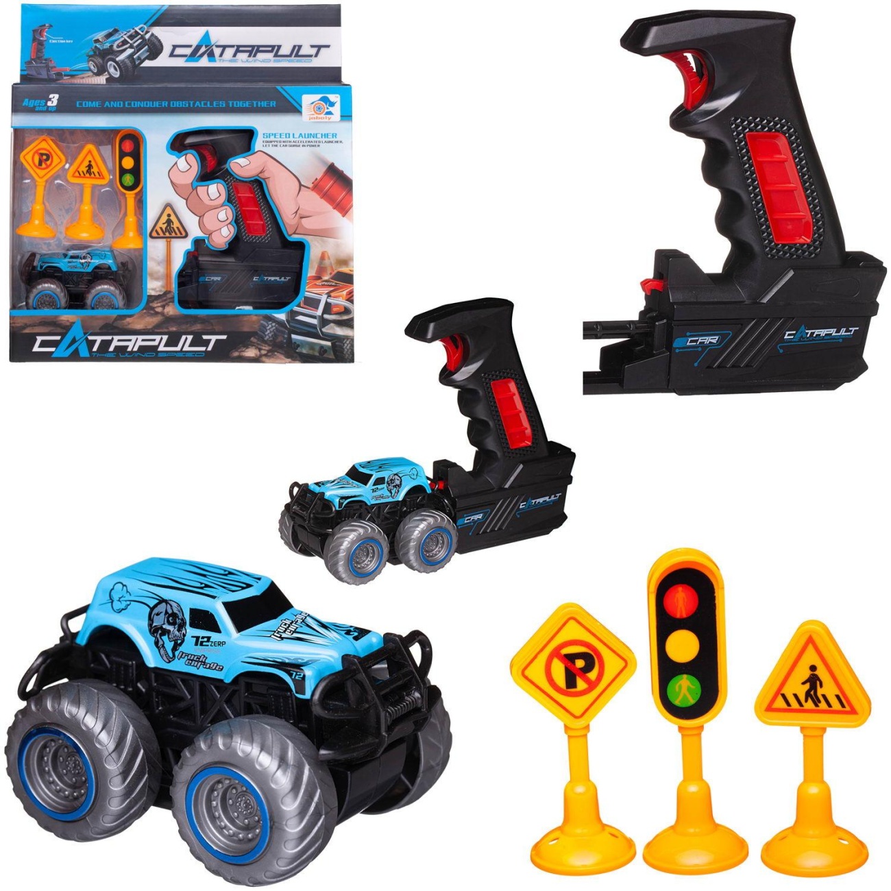 Игровой набор Junfa Машинка с п/у и игровыми предметами, синяя, 6х8,5х5см WT-07524/синяя