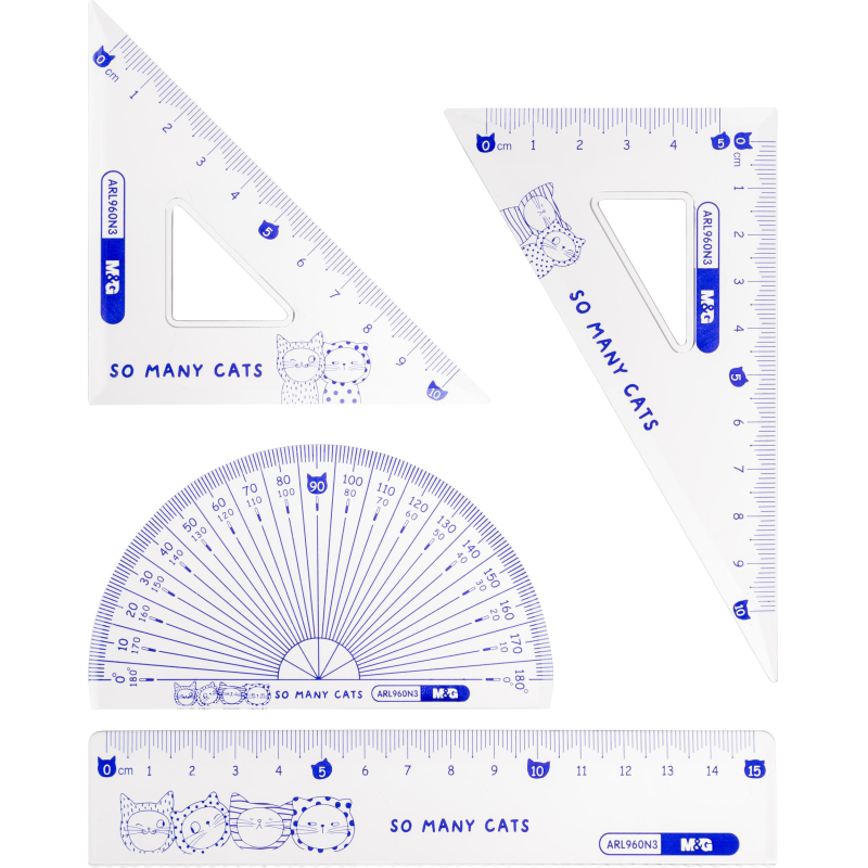 Набор чертежный M&G So Many Cats (линейка, транспортир, 2 треугольн) в асс 1773912 ARL960N3