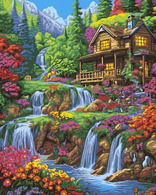 Набор д/творчества LORI Картина по номерам холст на подрамнике Цветущий водопад 40х50см Рх-155