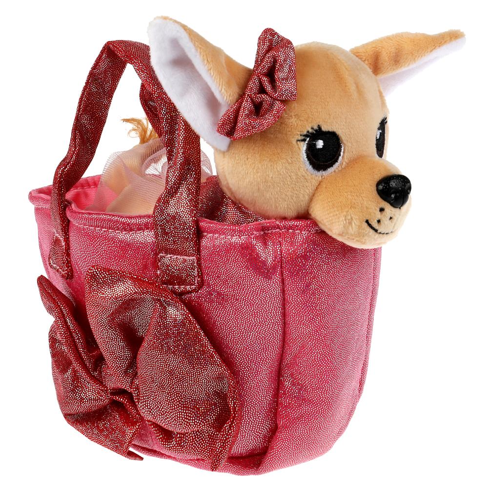 Мягкая игрушка собачка, 15 см. в сумочке с бантом, Мой питомец CT-AD230018-19