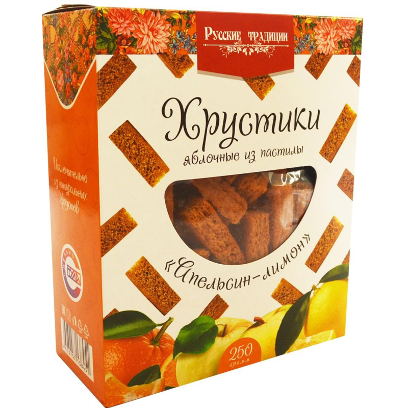 Пастила Хрустики яблочные Апельсин-лимон (без сахара) 250г Русские Традиции 1558652 хррт-апли-250