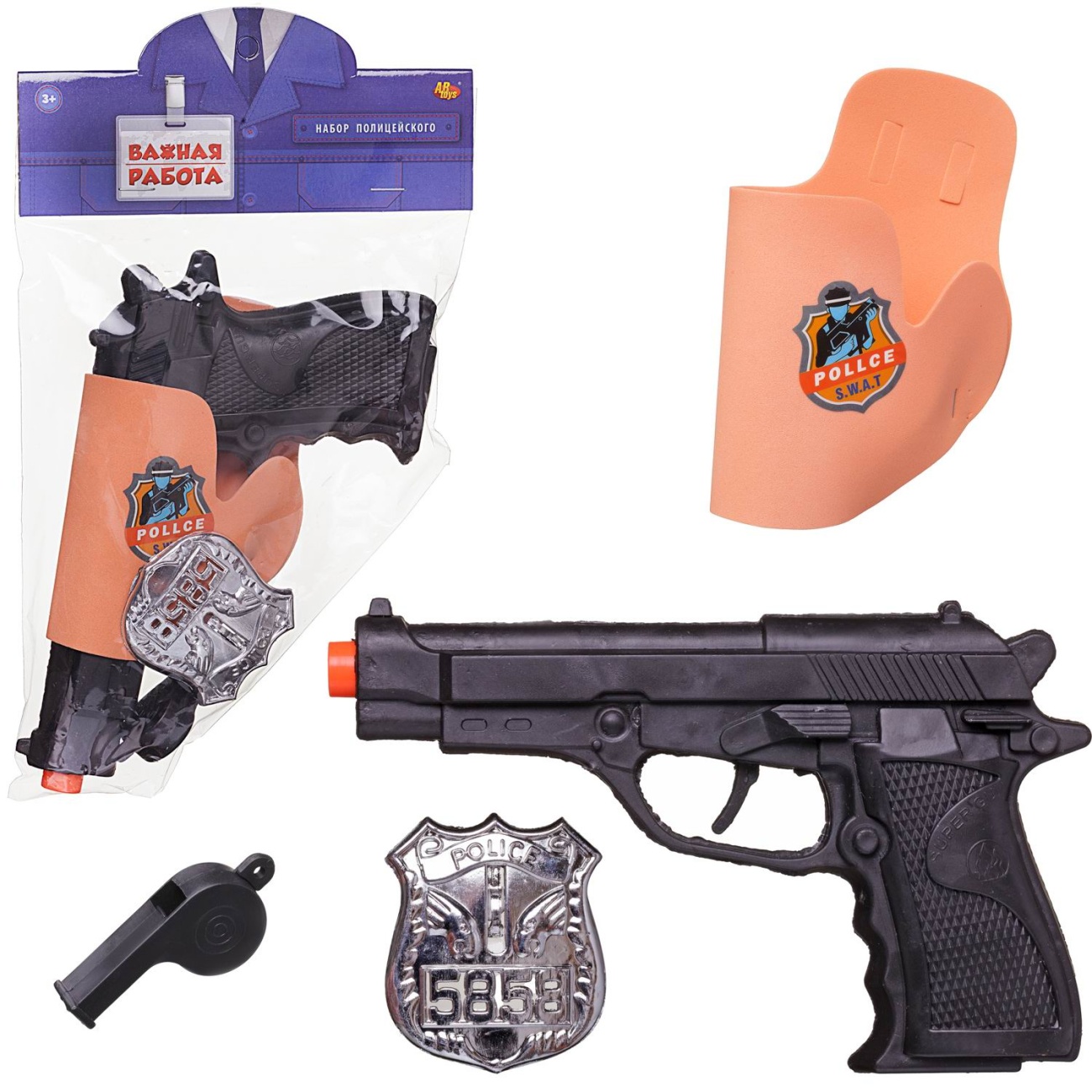 Игровой набор Abtoys Важная работа Набор полицейского: пистолет в кобуре, свисток, жетон PT-01838