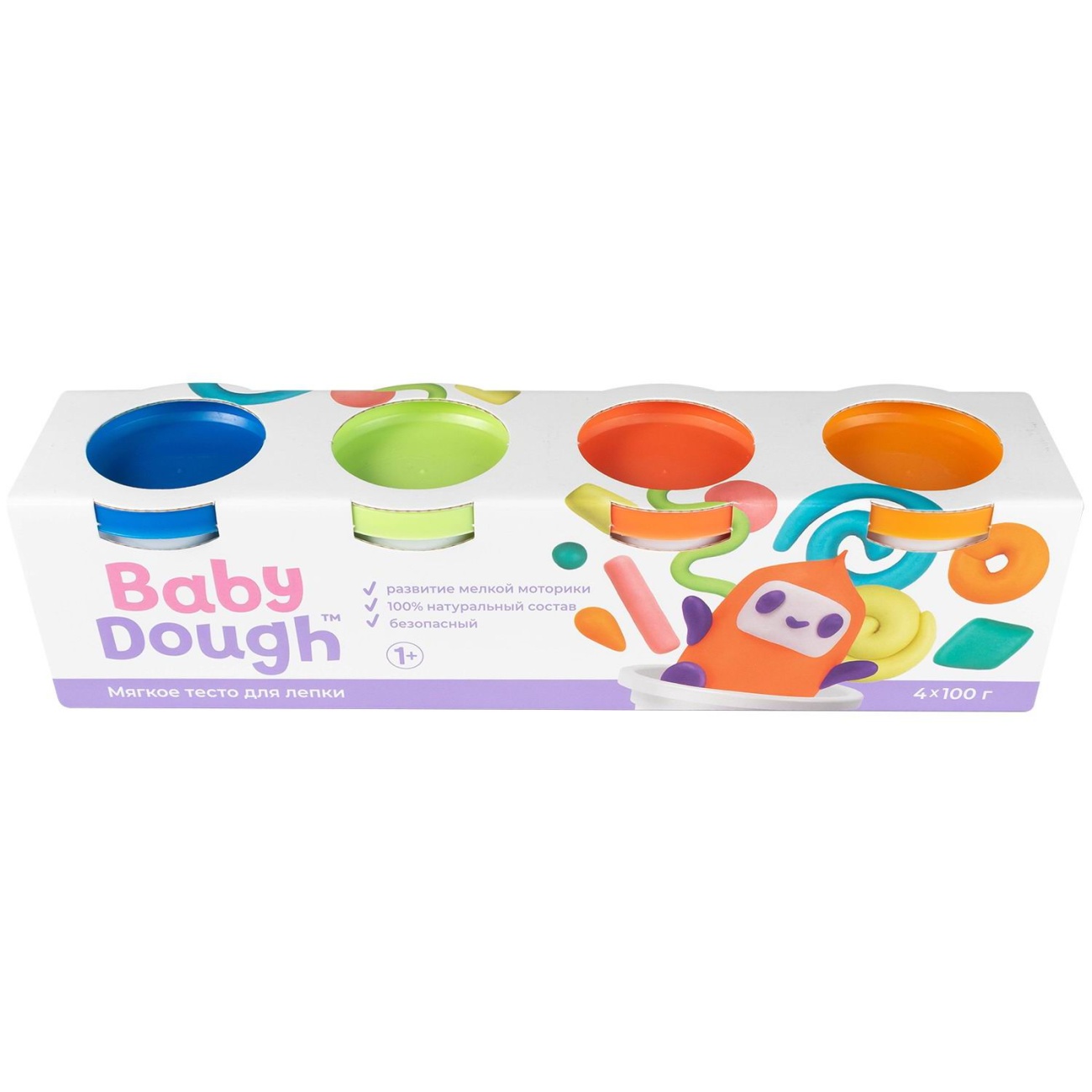 Тесто для лепки BabyDough 4 цвета (синий, нежно-зеленый, красный, оранжевый) №2 BD017