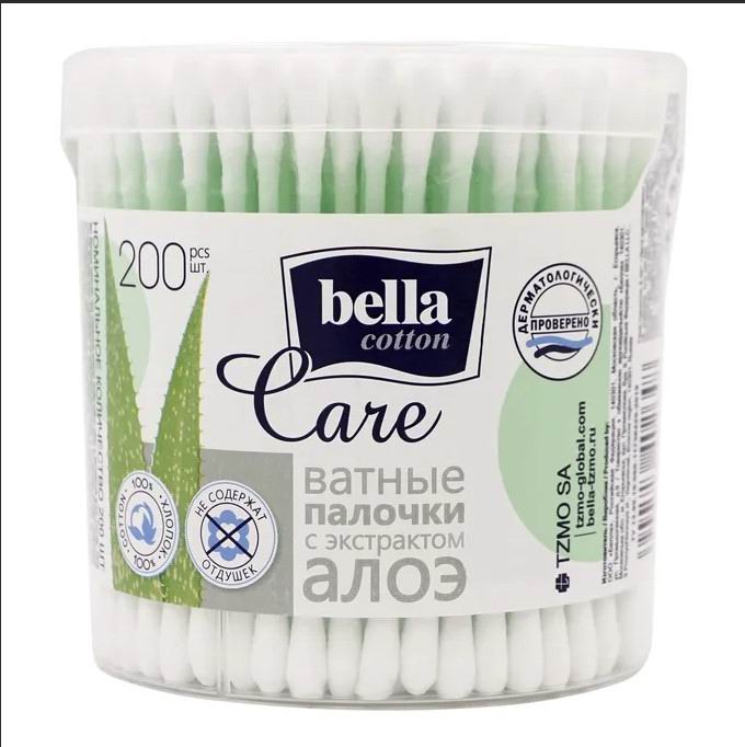 Ватные палочки Bella cotton care с экстрактом алоэ 200 шт 5900516402648