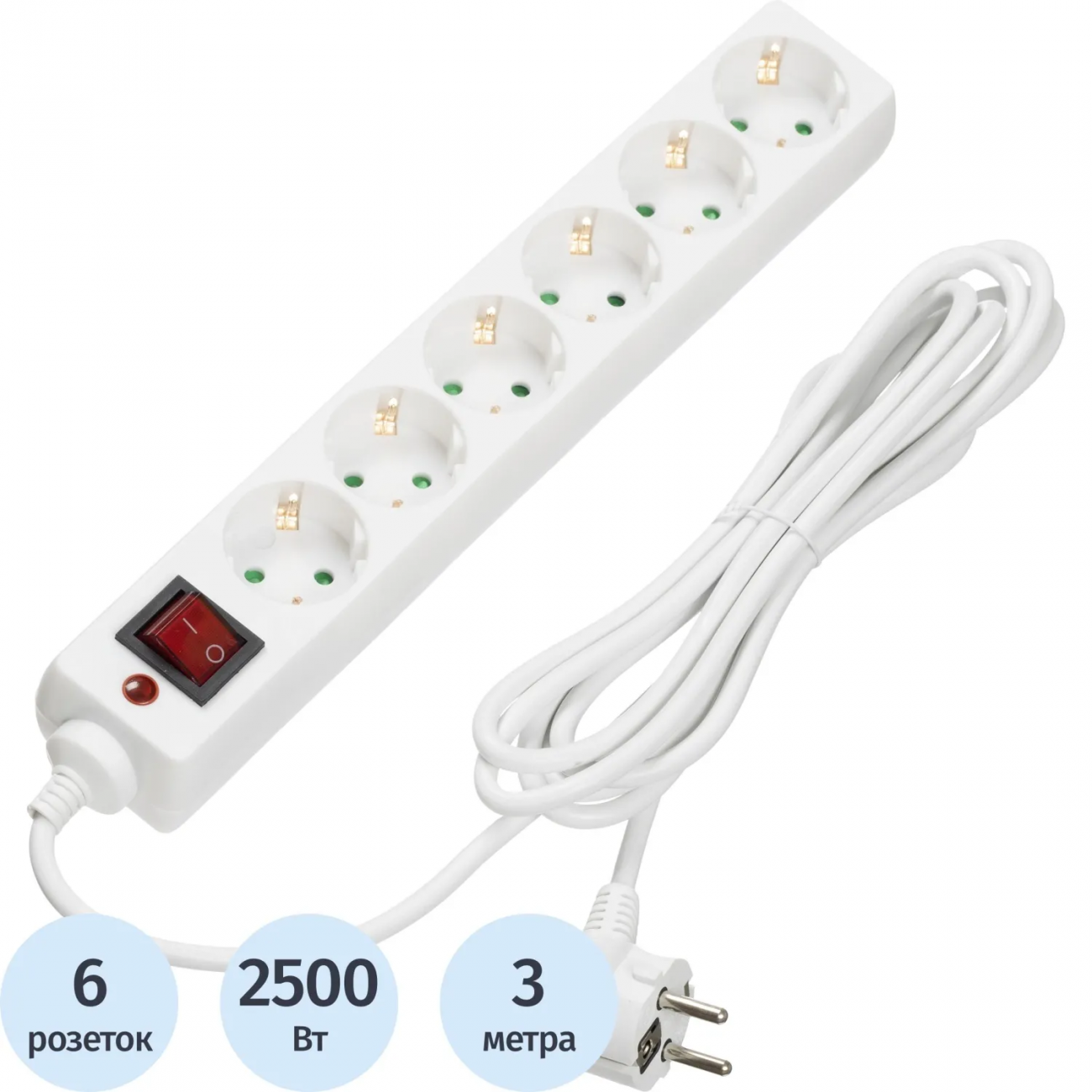 Сетевой фильтр BigTech CD6-3W1 (6р/3м/10А/2500Вт 1мм 2500Вт) 1966469