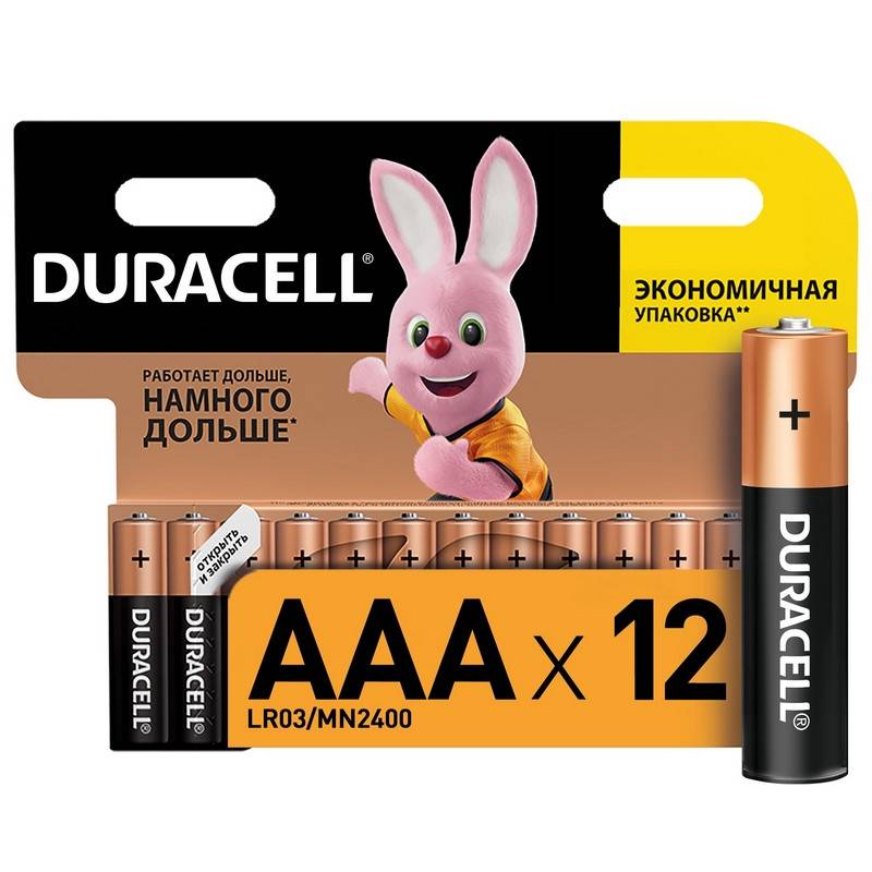 Батарейки Duracell мизинчиковые ААA LR03 (12 штук в уп) 81480379 349351