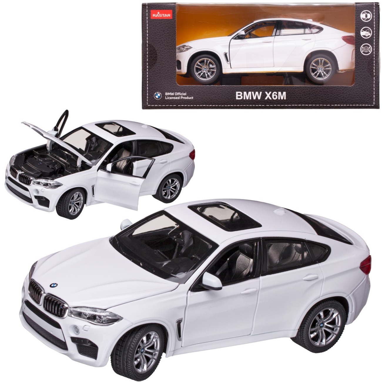 Машина металл. 1:24 BMW X6M, цвет белый, двери и капот открываются RASTAR 56600W