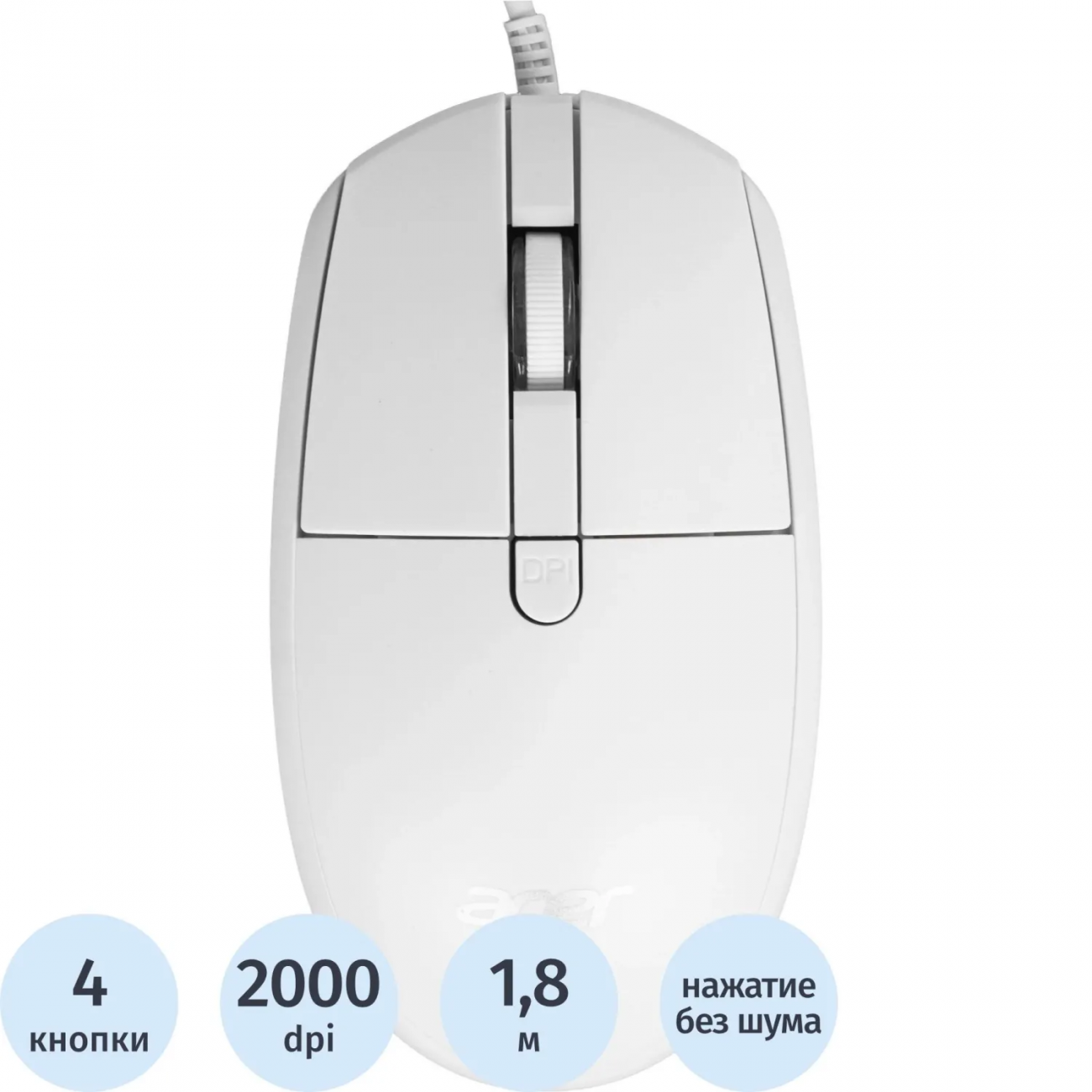 Мышь компьют. Acer OMW401 белый оптич. 2000dpi USB 4but (ZL.MCEEE.030) 2374245