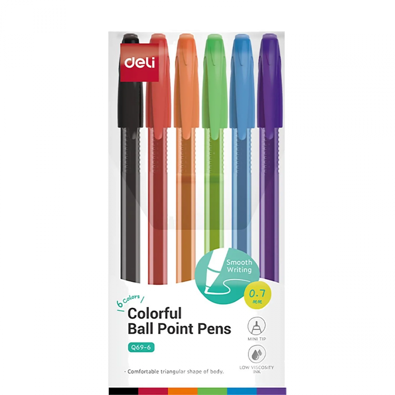 Набор шариковых ручек Deli EQ69-6,иг.нак 0,7,черн.пониж.вязк, 6 цвет 2346696 140025827